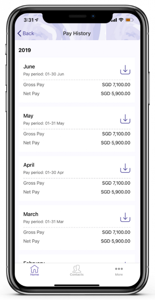 Justlogin Software Mobile App Interface – Pay History