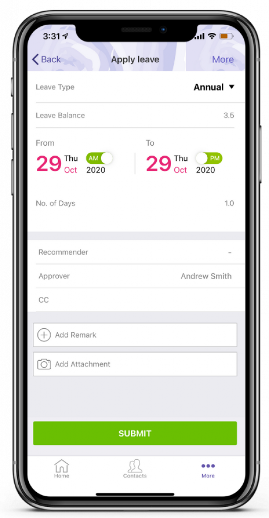 Apply Leave by JustLogin Mobile App Interface – Apply Leave